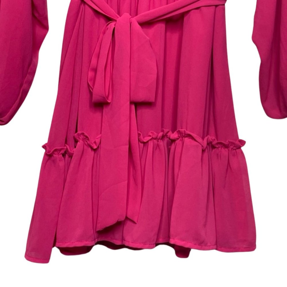 FLYING TOMATO | Women's Bright Pink Long Sleeve Tiered Dress | Size L - Picture 3 of 10